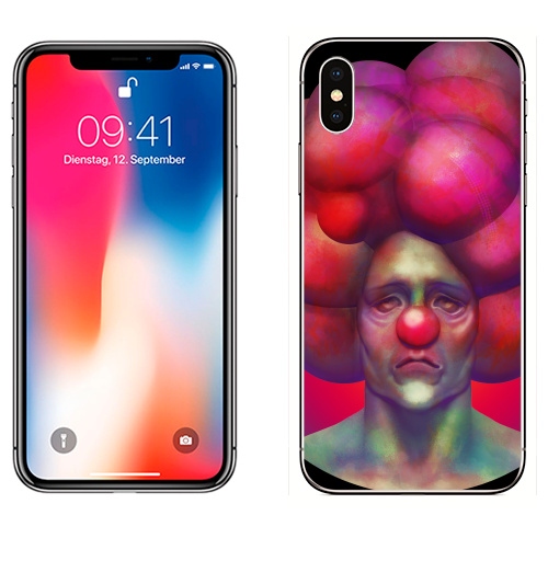 Наклейка на Телефон Apple iPhone X Бубль,  купить в Москве – интернет-магазин Allskins, живопись, цвет, графика, персонажи, розовый, цирк