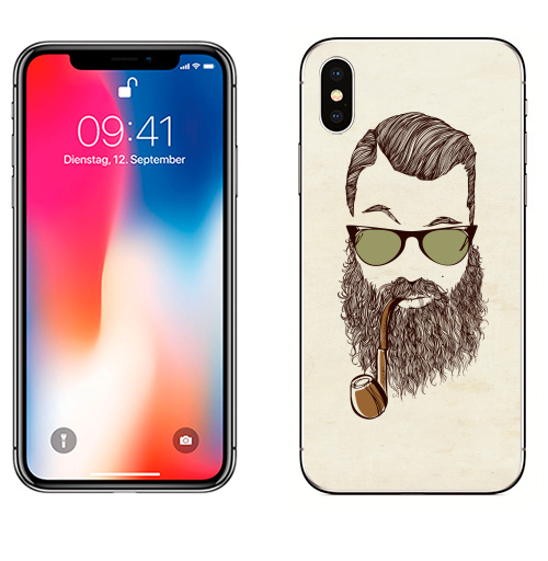 Наклейка на Телефон Apple iPhone X Верьте мне, у меня есть борода,  купить в Москве – интернет-магазин Allskins, люди, человек, волосы, очки, трубка, хипстер, капитан, мужик, борода
