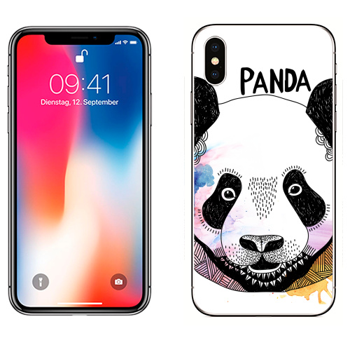 Наклейка на Телефон Apple iPhone X Панда. графика,  купить в Москве – интернет-магазин Allskins, животные, панда, графика, акварель