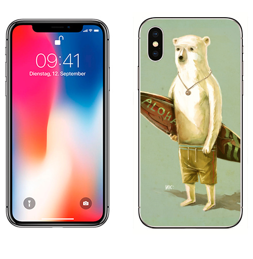 Наклейка на Телефон Apple iPhone X Алоха,  купить в Москве – интернет-магазин Allskins, серфинг, медведь, лето, 300 Лучших работ