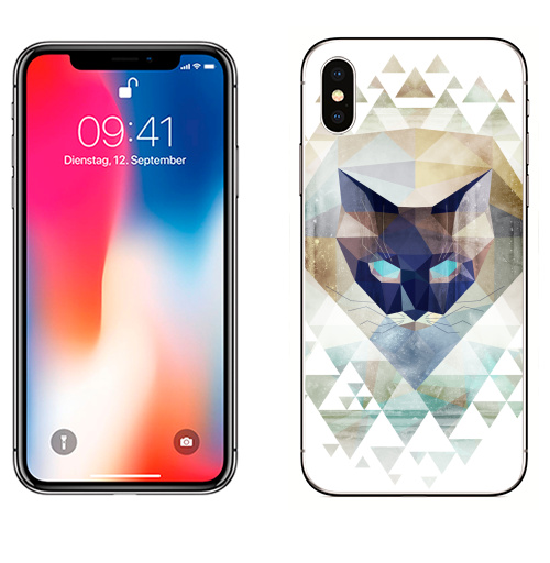 Наклейка на Телефон Apple iPhone X Треугольная киса,  купить в Москве – интернет-магазин Allskins, полигональный, триангл, кошка, котята, киса, треугольник, космокот