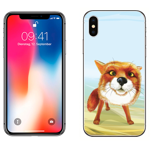 Наклейка на Телефон Apple iPhone X Лисяка удивляка,  купить в Москве – интернет-магазин Allskins, крутые животные, животные, лиса, позитив, акварель, милые животные