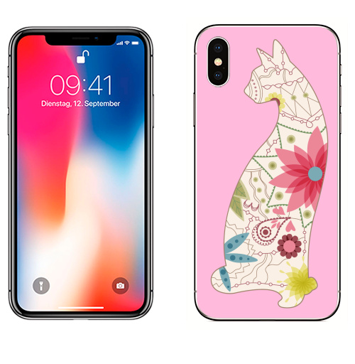 Наклейка на Телефон Apple iPhone X Кошка в винтажных цветах,  купить в Москве – интернет-магазин Allskins, женственно, благородно, мода, ретро, винтаж, кошка, розовый