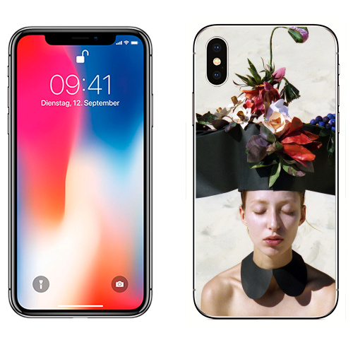 Наклейка на Телефон Apple iPhone X Цветочница,  купить в Москве – интернет-магазин Allskins, фотография, отдых, девушка, красота, цветы, сюрреализм