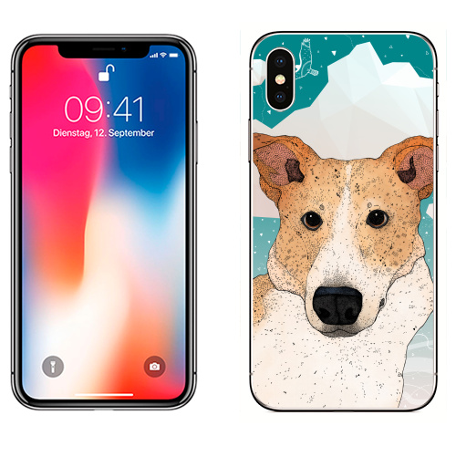Наклейка на Телефон Apple iPhone X Стелла ,  купить в Москве – интернет-магазин Allskins, собаки, дружба, животные, графика, птицы