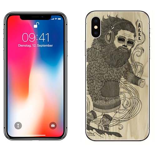 Наклейка на Телефон Apple iPhone X ЙЕТИ,  купить в Москве – интернет-магазин Allskins, борода, очки, музыка, сноуборд, волосы, снег, свитер, йети