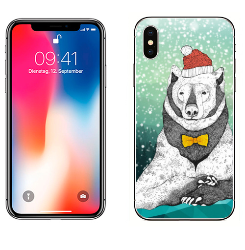 Наклейка на Телефон Apple iPhone X Новый год приближается! ,  купить в Москве – интернет-магазин Allskins, пикник, холод, медведь, зима, снег, подарки, новый год, крутые животные