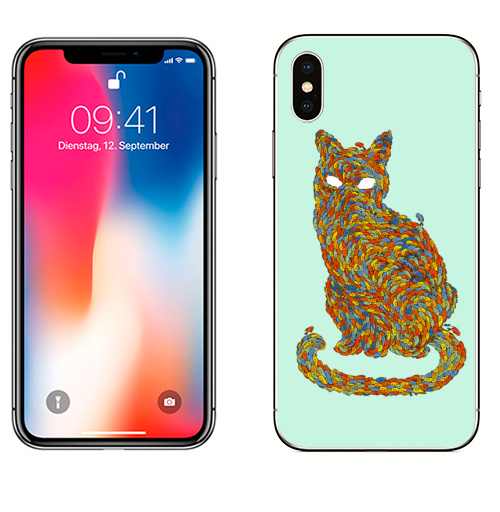 Наклейка на Телефон Apple iPhone X Рыбокот,  купить в Москве – интернет-магазин Allskins, кошка, животные, рыба, цвет, графика, градиент