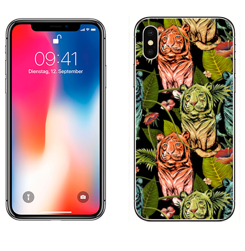 Наклейка на Телефон Apple iPhone X Гавайские тигры,  купить в Москве – интернет-магазин Allskins, тигры, гаваи