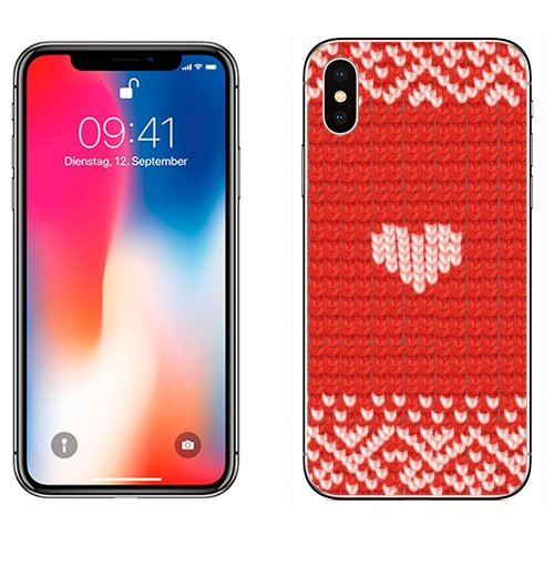 Наклейка на Телефон Apple iPhone X Тёплая любовь,  купить в Москве – интернет-магазин Allskins, сердце, мимими, красный, вязание, свитер, тепло, любовь