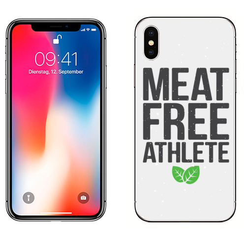 Наклейка на Телефон Apple iPhone X ВЕГАН СПОРТ,  купить в Москве – интернет-магазин Allskins, вегетарианство, спорт, сыроедение, фитнес, мясо, белок, растение, качалка