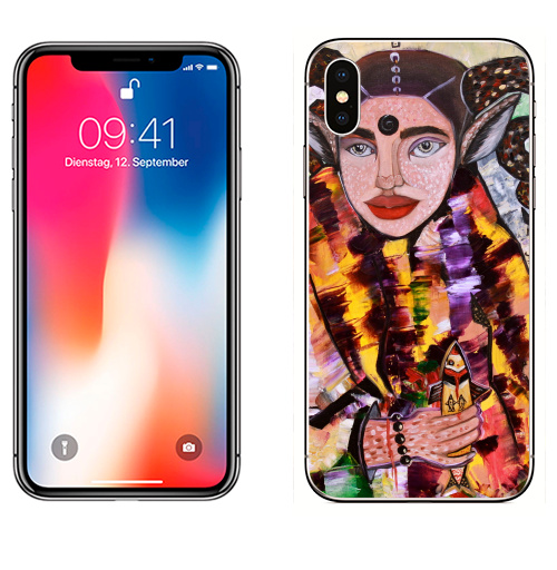 Наклейка на Телефон Apple iPhone X Девочка с рогами,  купить в Москве – интернет-магазин Allskins, животные, девушка, человек, детские, олень, современный, лицо, сюрреализм