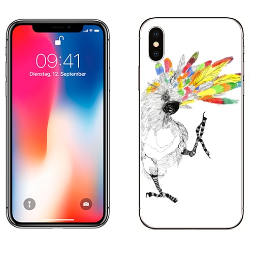 Наклейка на Телефон Apple iPhone X ТАНЦЫ попугайцы,  купить в Москве – интернет-магазин Allskins, милые животные, мило, позитив, птицы, попугаи, животные