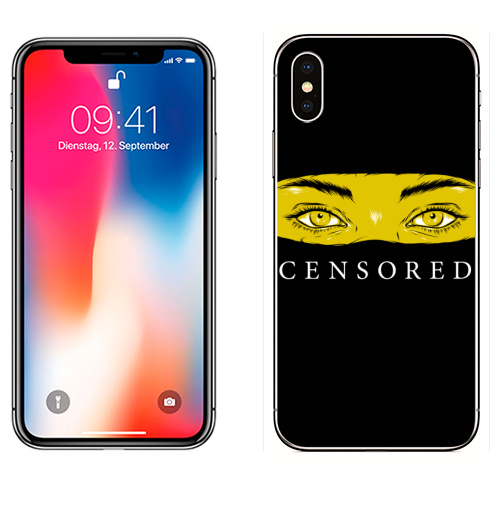 Наклейка на Телефон Apple iPhone X Желтая цензура,  купить в Москве – интернет-магазин Allskins, балаклава, глаз, девушка, цензура, мода, красота