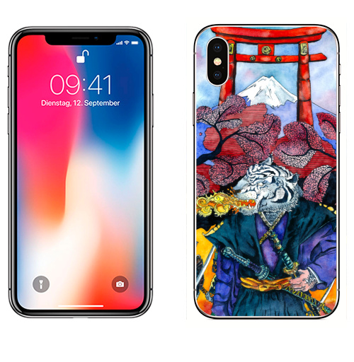 Наклейка на Телефон Apple iPhone X Без страха,  купить в Москве – интернет-магазин Allskins, Япония, тигры, самурай, восток, Мифы