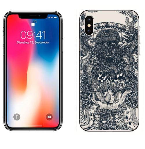 Наклейка на Телефон Apple iPhone X Морское чудовище,  купить в Москве – интернет-магазин Allskins, сюрреализм, графика, осьминог, щупальца, темный, треугольник, глаз, монстры
