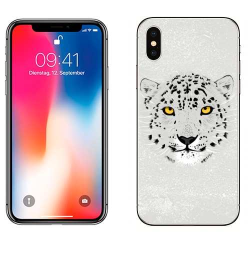 Наклейка на Телефон Apple iPhone X Бааарсик,  купить в Москве – интернет-магазин Allskins, животные, серый, кошка, леопард, барс