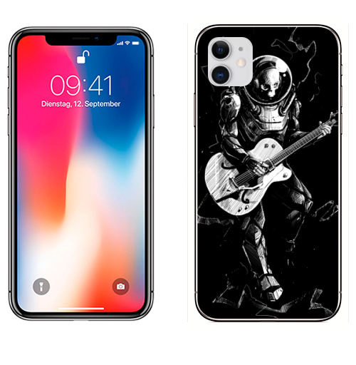 Наклейка на Телефон Apple iPhone 11 Космический бард,  купить в Москве – интернет-магазин Allskins, скелет, космос, гитара, темнота, шлем