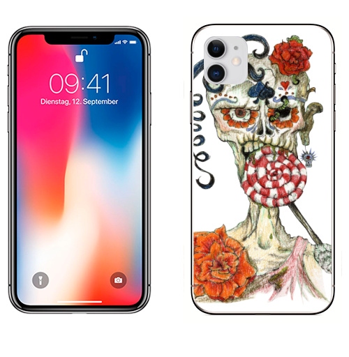 Наклейка на Телефон Apple iPhone 11 Зомби шуга-скалл,  купить в Москве – интернет-магазин Allskins, мистика, череп, скелет, зомби, Мексика, хэллоуин