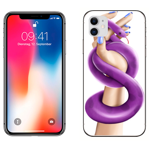 Наклейка на Телефон Apple iPhone 11 Змея фуксия в женской власти,  купить в Москве – интернет-магазин Allskins, девушка, руки, фиолетовый, фуксия, нежно, хэллоуин, змея
