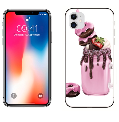 Наклейка на Телефон Apple iPhone 11 Розовый коктейль,  купить в Москве – интернет-магазин Allskins, розовый, напиток, коктейль, любовь, солнце, жара, морская, соблазн, клубника, шоколад, пончики, лёд, крем, сливки, вкусняшки