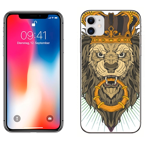 Наклейка на Телефон Apple iPhone 11 Лев в короне,  купить в Москве – интернет-магазин Allskins, лев, король, зверьки, корона, золото, Империя, царство, королевство, королевский