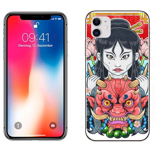 Наклейка на Телефон Apple iPhone 11 Девушка и демон,  купить в Москве – интернет-магазин Allskins, Япония, гейша, они, демоны, девушка, мистика, монстры, азия, мифология, магия, фэнтези