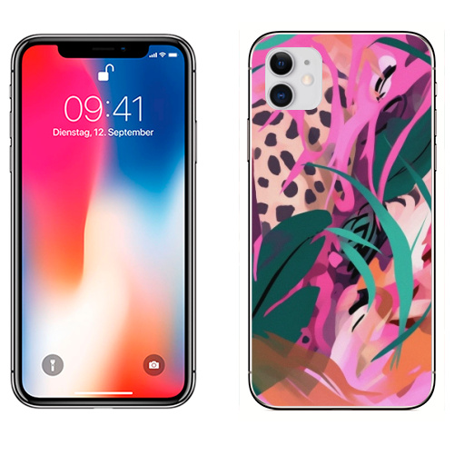 Наклейка на Телефон Apple iPhone 11 Дикая природа в тропическом лесу,  купить в Москве – интернет-магазин Allskins, поп-арт, природа, леопард, тропические, тропики, растение, розовый, зеленый, леопардовый, оранжевый, живописный, абстракция