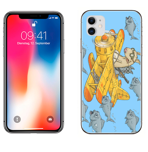 Наклейка на Телефон Apple iPhone 11 Мэт и Шитцу на охоте,  купить в Москве – интернет-магазин Allskins, милые животные, желтый, мужик, дробовик, военные, охота, кошка, рыба, животные, голубой
