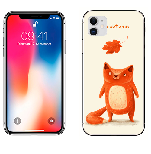 Наклейка на Телефон Apple iPhone 11 Я — осень,  купить в Москве – интернет-магазин Allskins, крутые животные, осень, оранжевый, лиса, животные, детские, милые животные