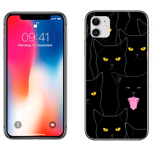 Наклейка на Телефон Apple iPhone 11 Котики detected,  купить в Москве – интернет-магазин Allskins, кошка, глаз, графика, улыбка, животные, 300 Лучших работ