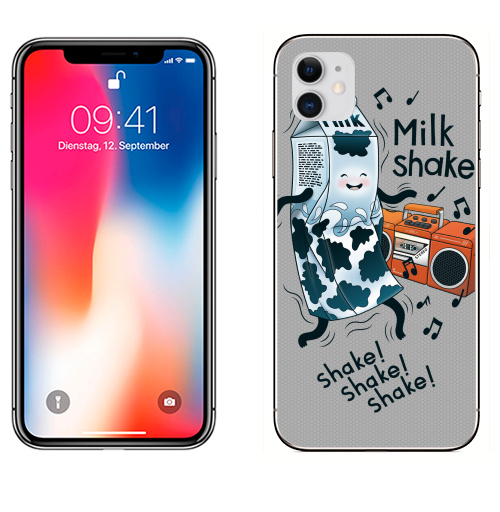 Наклейка на Телефон Apple iPhone 11 MilkShake!,  купить в Москве – интернет-магазин Allskins, музыка, еда, ноты, танцы, коктейль, молочный