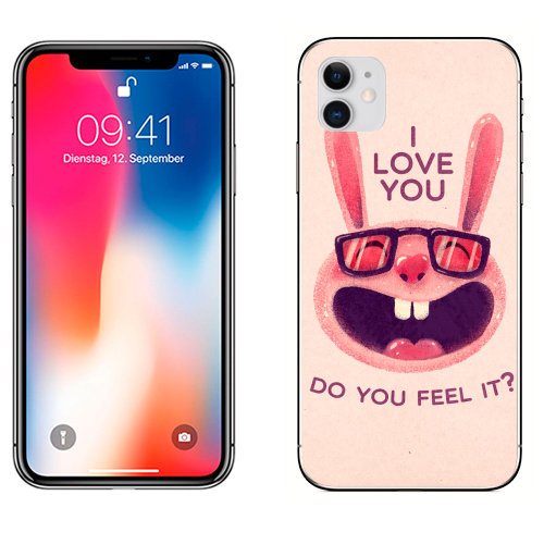 Наклейка на Телефон Apple iPhone 11 Влюбленный зая,  купить в Москве – интернет-магазин Allskins, заяц, животные, любовь, улыбка, сердце, хипстер, для влюбленных