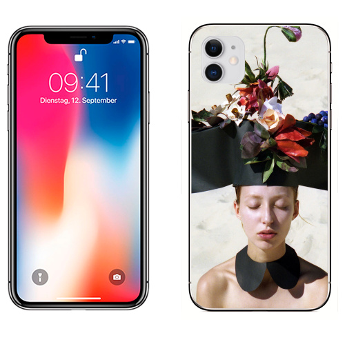 Наклейка на Телефон Apple iPhone 11 Цветочница,  купить в Москве – интернет-магазин Allskins, фотография, отдых, девушка, красота, цветы, сюрреализм