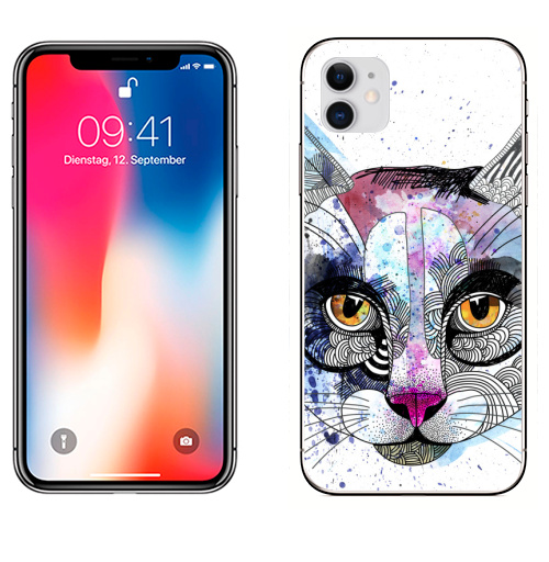 Наклейка на Телефон Apple iPhone 11 Кошка графика,  купить в Москве – интернет-магазин Allskins, милые животные, акварель, персонажи, графика, животные, кошка