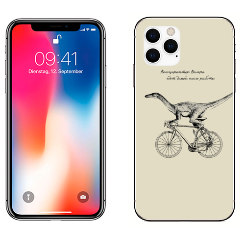Наклейка на Телефон Apple iPhone 11 PRO Велоцираптор Валера,  купить в Москве – интернет-магазин Allskins, велоцираптор, валера, велосипед, графика, надписи, сарказм, одноцветный, остроумно