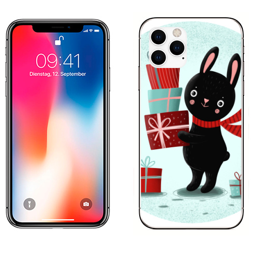 Наклейка на Телефон Apple iPhone 11 PRO Черный кролик с подарками,  купить в Москве – интернет-магазин Allskins, кролики, заяц, читатель, новый год, символ, черный, красный, бирюзовый, символ_года, подарки