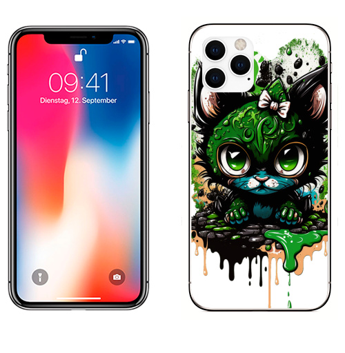 Наклейка на Телефон Apple iPhone 11 PRO Кошка в красках,  купить в Москве – интернет-магазин Allskins, стритарт, кошка, граффити, краски, акварель