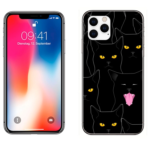 Наклейка на Телефон Apple iPhone 11 PRO Котики detected,  купить в Москве – интернет-магазин Allskins, кошка, глаз, графика, улыбка, животные, 300 Лучших работ