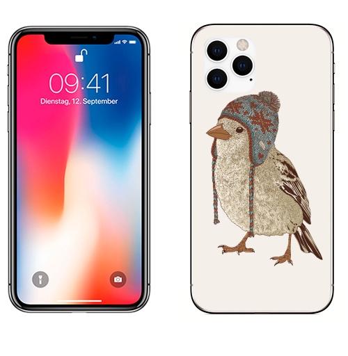 Наклейка на Телефон Apple iPhone 11 PRO Птица в шапке,  купить в Москве – интернет-магазин Allskins, 300 Лучших работ, пипстер, шапка, птицы, зима, новый год, коричневый, крутые животные