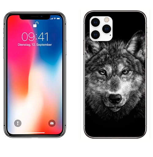 Наклейка на Телефон Apple iPhone 11 PRO Волчище,  купить в Москве – интернет-магазин Allskins, морда, животные, волк, полностьючерный, 300 Лучших работ
