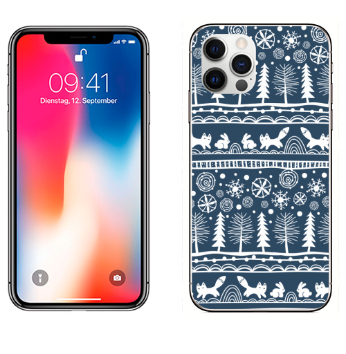 Наклейка на Телефон Apple iPhone 12 PRO Зимний лес,  купить в Москве – интернет-магазин Allskins, зима, лиса, лес, деревья, заяц, забавный, паттерн, снег