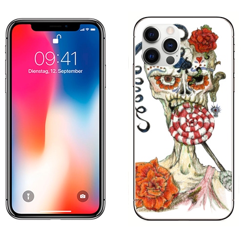 Наклейка на Телефон Apple iPhone 12 PRO Зомби шуга-скалл,  купить в Москве – интернет-магазин Allskins, мистика, череп, скелет, зомби, Мексика, хэллоуин