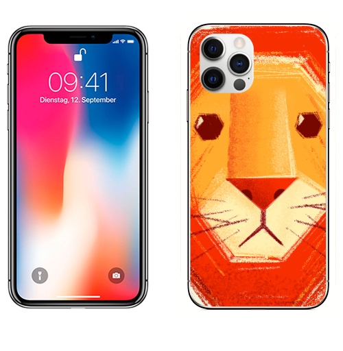 Наклейка на Телефон Apple iPhone 12 PRO Грустный лев,  купить в Москве – интернет-магазин Allskins, милые животные, детские, животные, любовь, желтый, лето, оранжевый, печаль, король, грустные, печальный