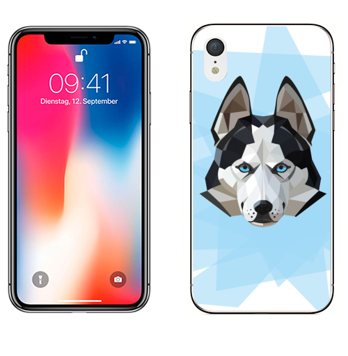 Наклейка на Телефон Apple iPhone XR Хаски лед,  купить в Москве – интернет-магазин Allskins, 300 Лучших работ, хаски, полигоны, собаки, животные, графика