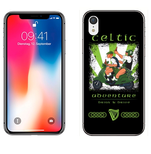 Наклейка на Телефон Apple iPhone XR Кельтское приключение,  купить в Москве – интернет-магазин Allskins, Ирландия, кельт, килт, мотоцикл, приключения, алкоголь, персонажи, путешествия, отдых