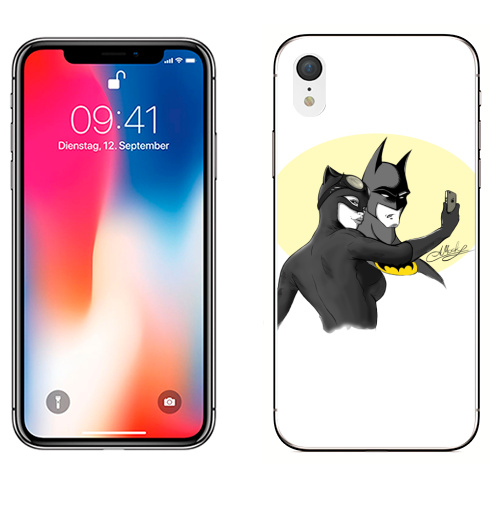 Наклейка на Телефон Apple iPhone XR Cелфи мышки и кошки,  купить в Москве – интернет-магазин Allskins, мышь, кошка, девушка, айфон, селфи, женщинакошка, Летучая_мышь