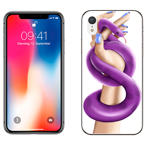 Наклейка на Телефон Apple iPhone XR Змея фуксия в женской власти,  купить в Москве – интернет-магазин Allskins, девушка, руки, фиолетовый, фуксия, нежно, хэллоуин, змея