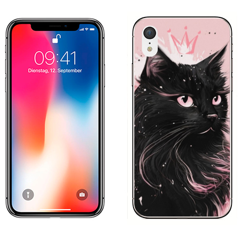 Наклейка на Телефон Apple iPhone XR Властительница мурлыканья,  купить в Москве – интернет-магазин Allskins, сарказм, кошка, корона, королева, черный, кота, пушистая, розовый