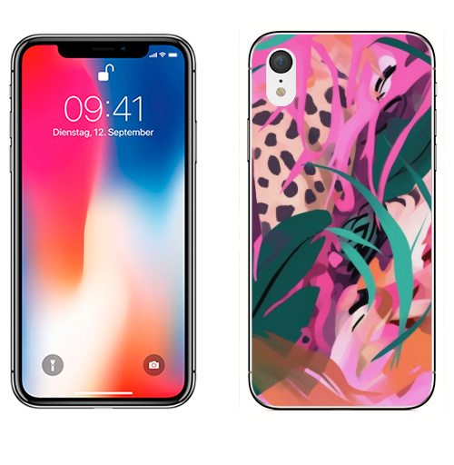 Наклейка на Телефон Apple iPhone XR Дикая природа в тропическом лесу,  купить в Москве – интернет-магазин Allskins, поп-арт, природа, леопард, тропические, тропики, растение, розовый, зеленый, леопардовый, оранжевый, живописный, абстракция